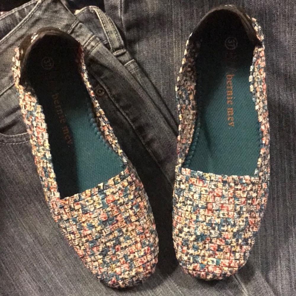 NWOT.  Bernie Mev teal multi color blend mix flats